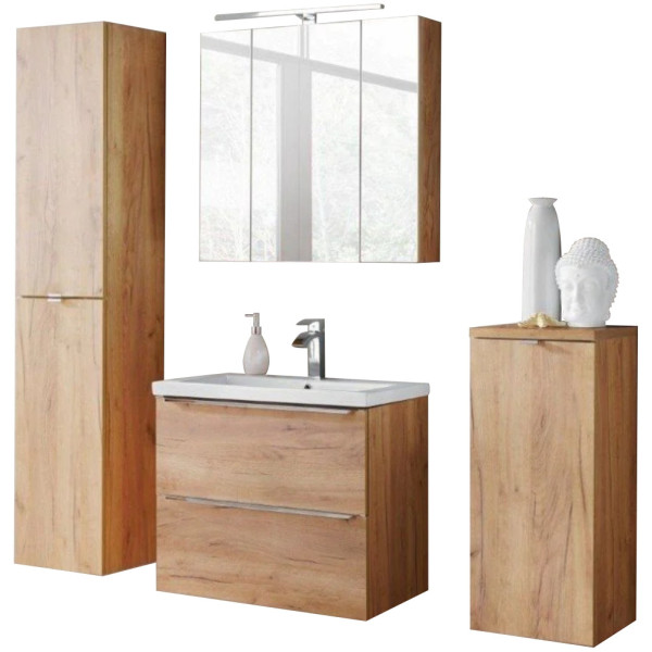 Szafka z Umywalką 60 cm Wisząca Nowoczesna Boho CAPRI OAK 6 Aranżacja na Białym Tle