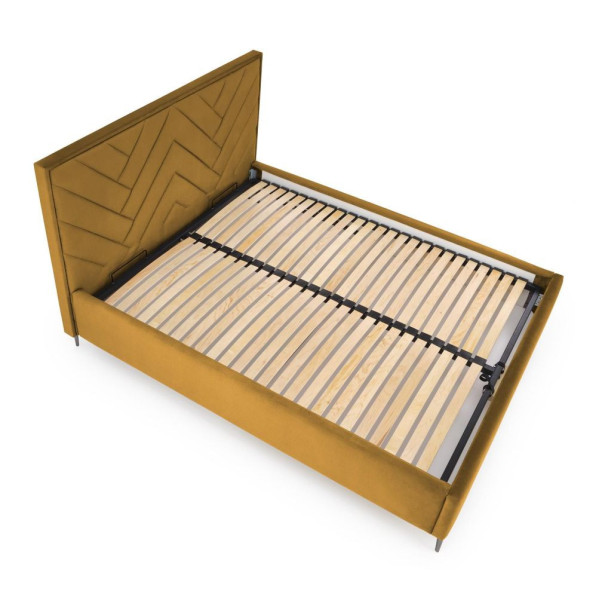 Łóżko Tapicerowane 160x200 MODULO 1 Musztardowe Welurowe Front Lewy od Góry