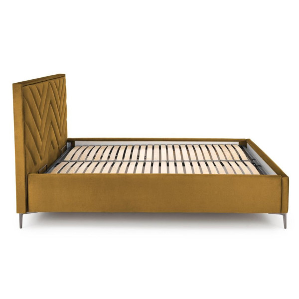 Łóżko Tapicerowane 160x200 MODULO 1 Musztardowe Welurowe Lewy Bok