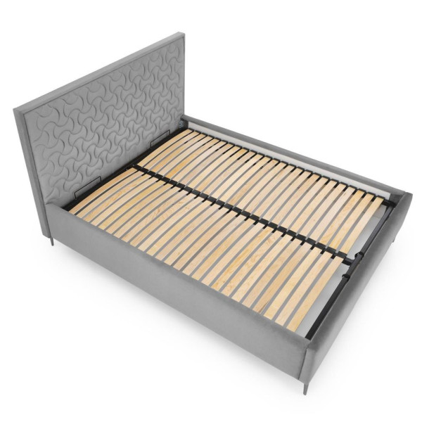 Łóżko Tapicerowane 160x200 MODULO 2 Szare Popielate Welurowe Front Lewy od Góry
