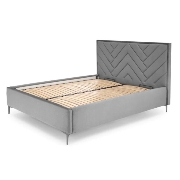 Łóżko Tapicerowane 160x200 MODULO 1 Szare Popielate Welurowe Front Prawy