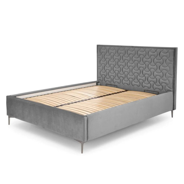 Łóżko Tapicerowane 160x200 MODULO 2 Szare Popielate Welurowe Front Prawy