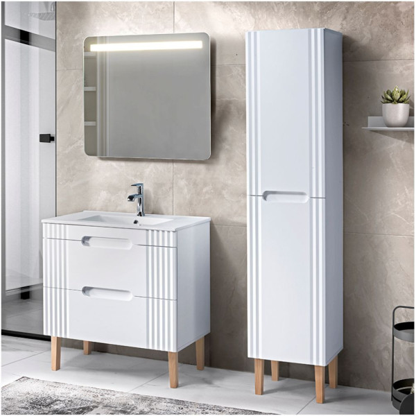 Szafka z Umywalką 80 cm Stojąca FIJI WHITE 3 Aranżacja