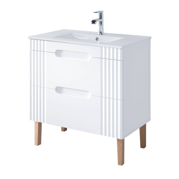 Szafka z Umywalką 80 cm Stojąca FIJI WHITE 3 Front Prawy