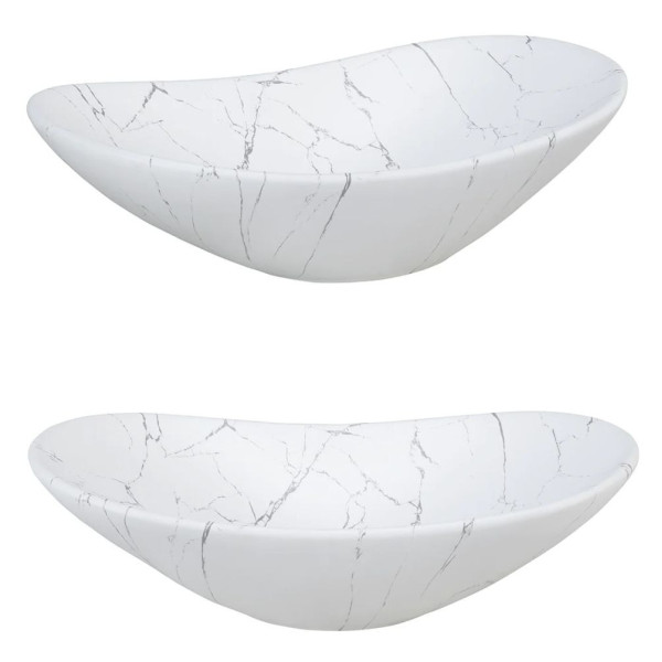Umywalka Nablatowa 60 cm LENA MW17 Owalna Biały Marmur