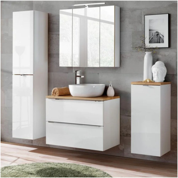 Blat Łazienkowy 80cm CAPRI OAK 891 Dąb Craft Złoty Aranżacja Zestaw Mebli CAPRI WHITE w Łazience