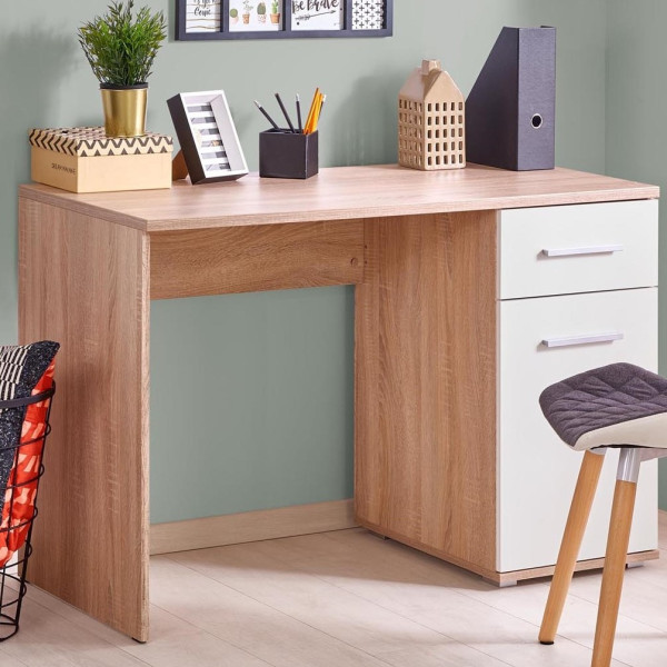 Biurko Komputerowe LIMA B1 Dąb Sonoma Białe Aranżacja Zbliżenie na Biurko