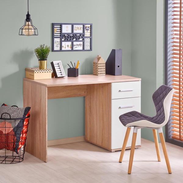 Biurko Komputerowe LIMA B1 Dąb Sonoma Białe Aranżacja Biurko i Krzesło