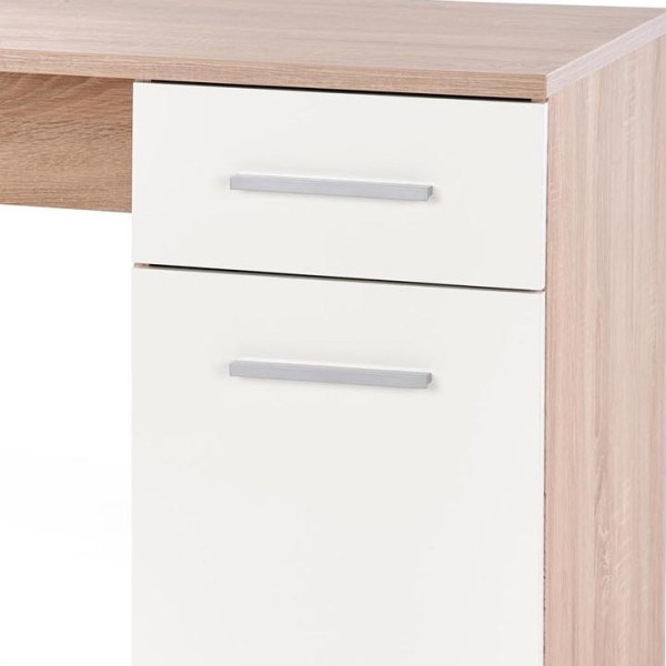 Biurko Komputerowe LIMA B1 Dąb Sonoma Białe Zbliżenie na Szufladę i Drzwi