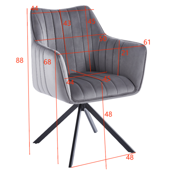 ❤️ Krzesło Tapicerowane Obrotowe Welurowe Loft K10-FX Szare Furnitex ⭐