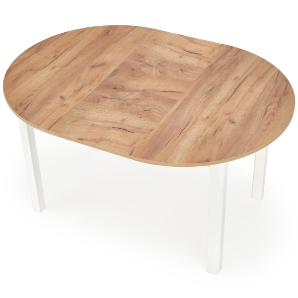 Stół Rozkładany Okrągły 102-142x102cm RINGO Dąb Craft Biały Rozłożony Stół od Góry
