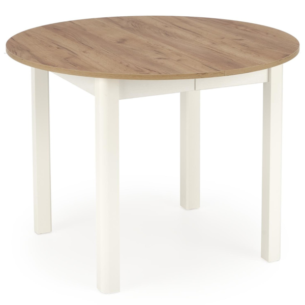 Stół Rozkładany Okrągły 102-142x102cm RINGO Dąb Craft Biały Front Lewy