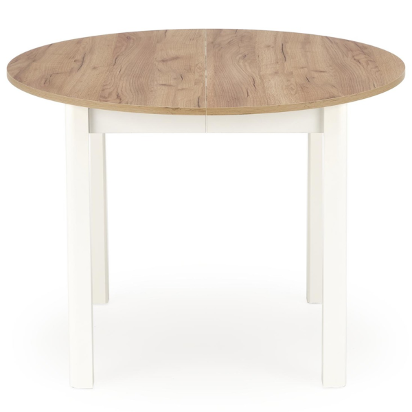 Stół Rozkładany Okrągły 102-142x102cm RINGO Dąb Craft Biały Front