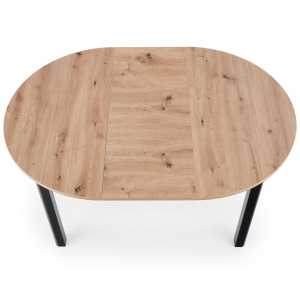 Stół Rozkładany Okrągły 102-142x102cm RINGO Dąb Artisan Czarny Front Rozłożonego Stołu od Góry
