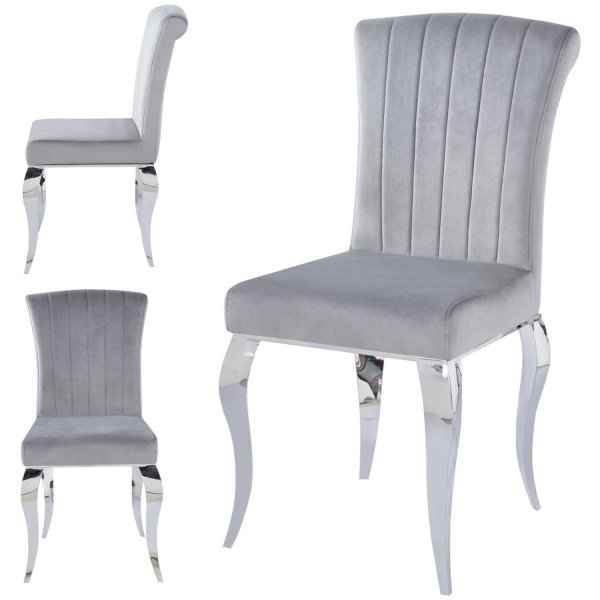 Krzesło Modern Barock Tapicerowane Chromowane do Salonu w Stylu Glamour Szare SILVER