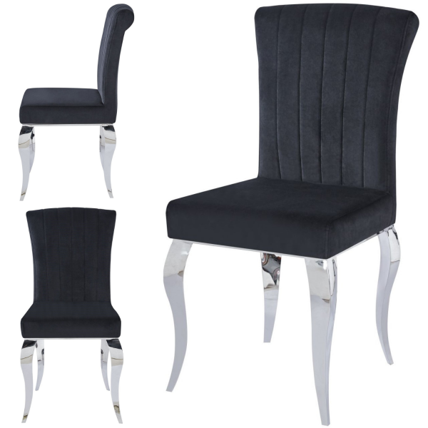 Krzesło Tapicerowane Modern Barock Chromowane do Salonu Glamour Czarny Welur SILVER