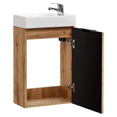 Mała Szafka z Umywalką 40 cm Łazienkowa Wąska Wisząca Umywalka z Szafką Dąb Wotan Ryflowana ADEL OAK Comad