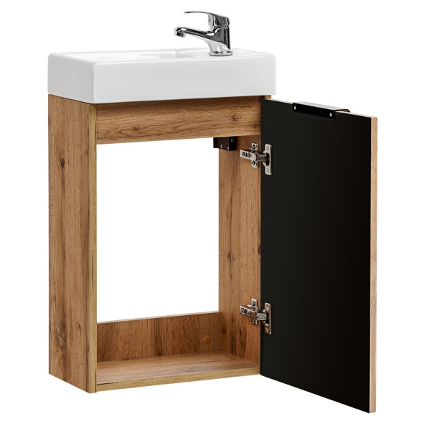 Mała Szafka z Umywalką 40 cm Łazienkowa Wąska Wisząca Umywalka z Szafką Dąb Wotan Ryflowana ADEL OAK Comad