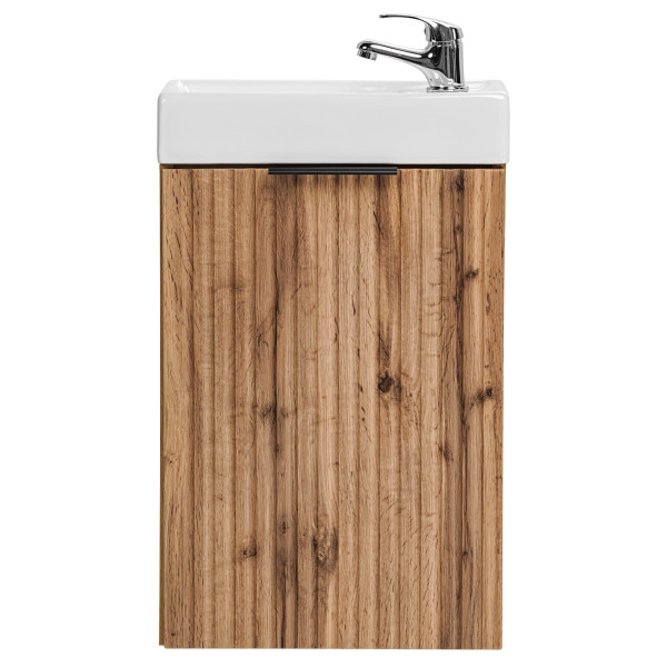 Mała Szafka z Umywalką 40 cm Łazienkowa Wąska Wisząca Umywalka z Szafką Dąb Wotan Ryflowana ADEL OAK Comad