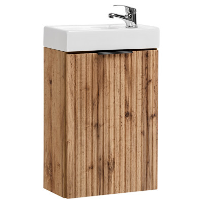 Mała Szafka z Umywalką 40 cm Łazienkowa Wąska Wisząca Umywalka z Szafką Dąb Wotan Ryflowana ADEL OAK Comad