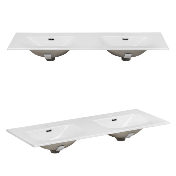 Zestaw Mebli Łazienkowych Szafka z Podwójną Umywalką 120 cm Dąb Wotan Ryflowana ADEL OAK Comad