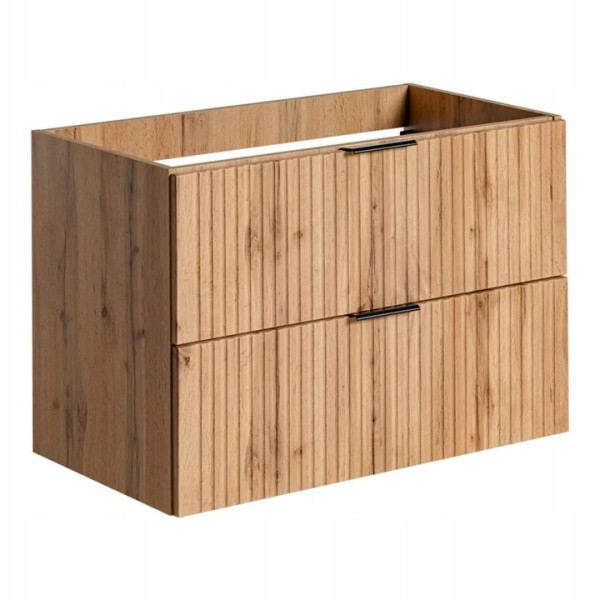 Nowoczesna Ryflowana Szafka Łazienkowa z Umywalką 80 cm Dąb Wotan ADEL OAK Comad