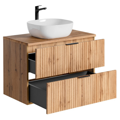 Nowoczesna Ryflowana Szafka Łazienkowa z Umywalką 80 cm Dąb Wotan ADEL OAK Comad