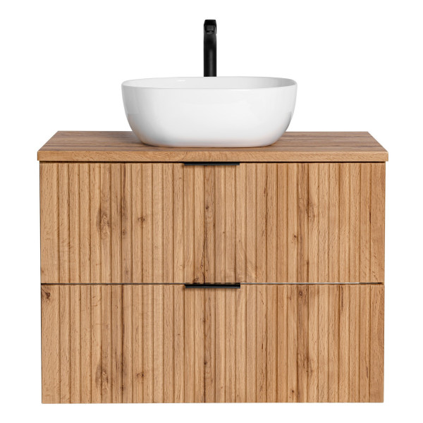 Nowoczesna Ryflowana Szafka Łazienkowa z Umywalką 80 cm Dąb Wotan ADEL OAK Comad