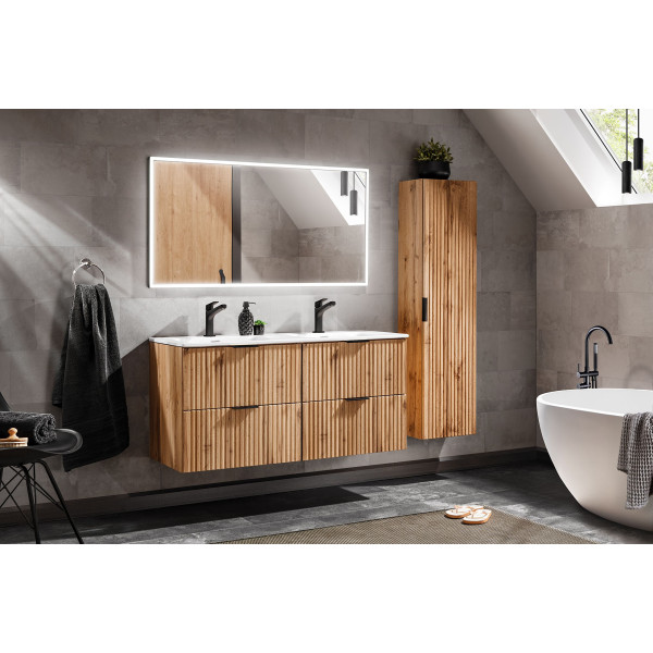 Ryflowana Szafka pod Umywalkę Wpuszczaną 120 cm Nowoczesna Loft Dąb Wotan ADEL OAK Comad