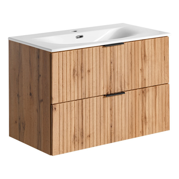 Nowoczesna Szafka Łazienkowa z Umywalką Ryflowana Dąb Wotan ADEL OAK Comad