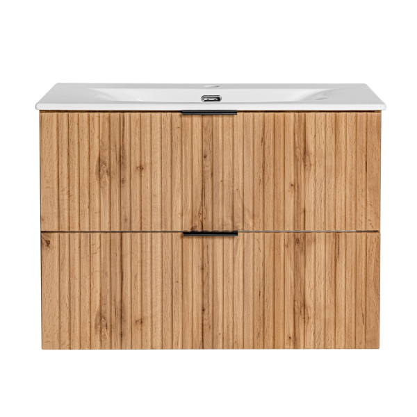 Nowoczesna Szafka Łazienkowa z Umywalką Ryflowana Dąb Wotan ADEL OAK Comad