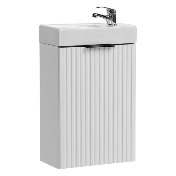 Mała Szafka z Umywalką 40 cm do Wąskiej Łazienki Biała Matowa Ryflowana ADEL WHITE Comad