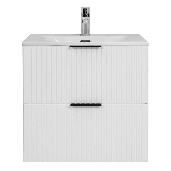 Biała Szafka z Umywalką 60 cm Nowoczesna Ryflowana Matowa ADEL WHITE Comad