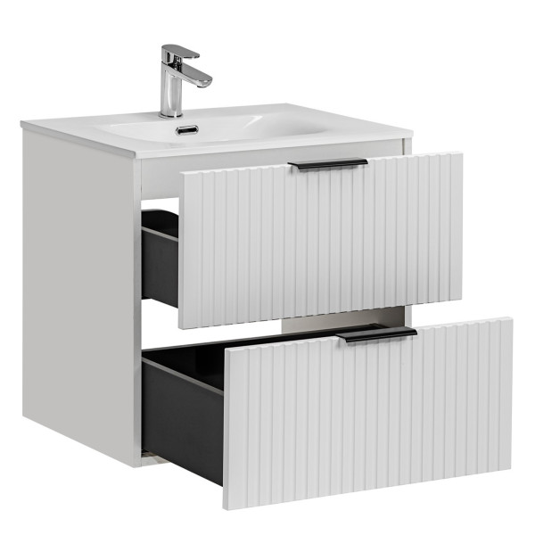Biała Szafka z Umywalką 60 cm Nowoczesna Ryflowana Matowa ADEL WHITE Comad