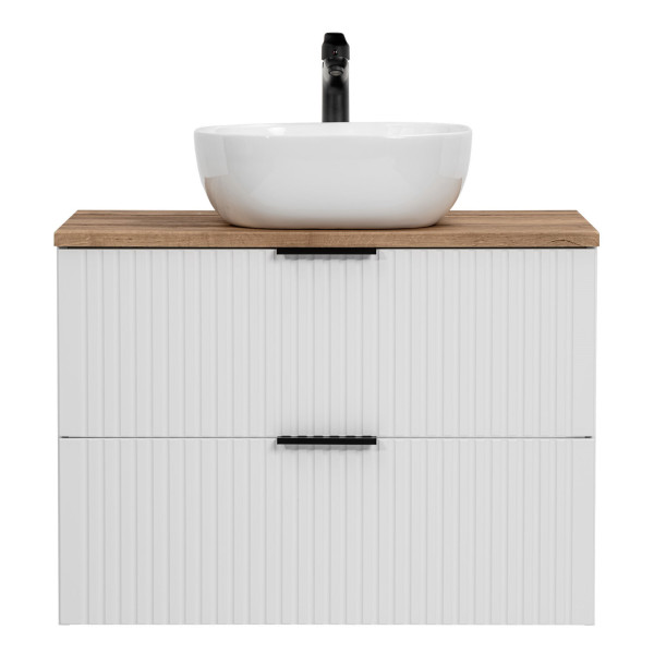 Szafka z Umywalką 80 cm z Blatem Dąb Wotan Biały Ryflowana Nowoczesna Matowa ADEL WHITE Comad