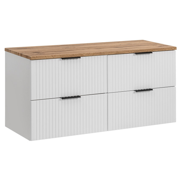 Duża Szafka Pod Umywalkę z Blatem 120 cm do Łazienki Ryflowana Biała Dąb Wotan ADEL WHITE Comad
