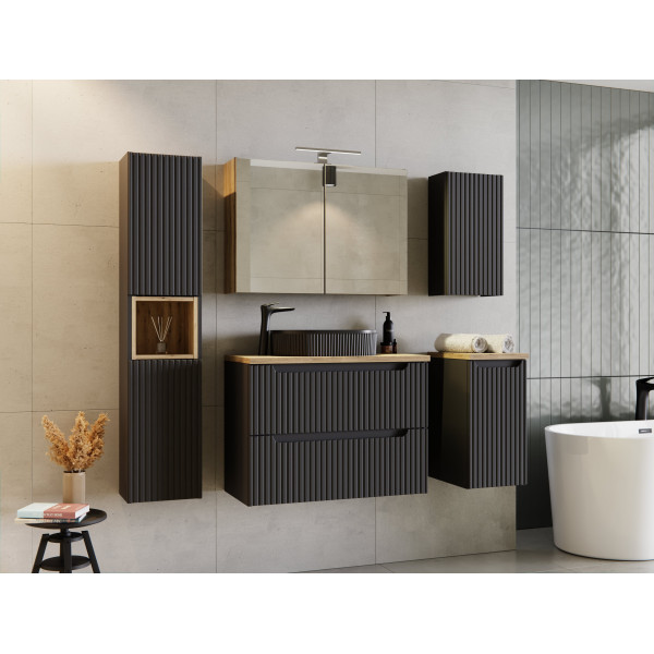 Nowoczesna Szafka pod Umywalkę 80 cm Ryflowana Czarna Matowa NOVA BLACK Comad
