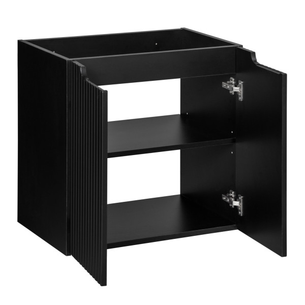Matowa Czarna Szafka pod Umywalkę 60 cm Ryflowane Fronty 2 Drzwiowa Nowoczesna NOVA BLACK Comad