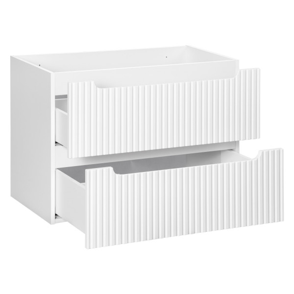 Duża Szafka pod Umywalkę 80 cm z Szufladami Ryflowana Biała Nowoczesna NOVA WHITE Comad