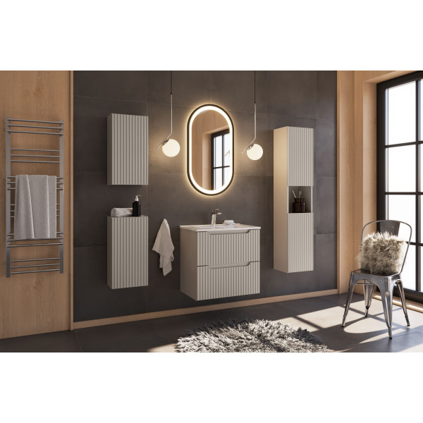 Nowoczesna Szafka pod Umywalkę 80 cm do Łazienki Boho Wisząca Ryflowana Beżowa NOVA CASHMERE Comad