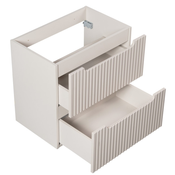 Beżowa Szafka pod Umywalkę 60 cm Wisząca z Szufladami Ryflowana Matowa Kaszmirowa NOVA CASHMERE Comad