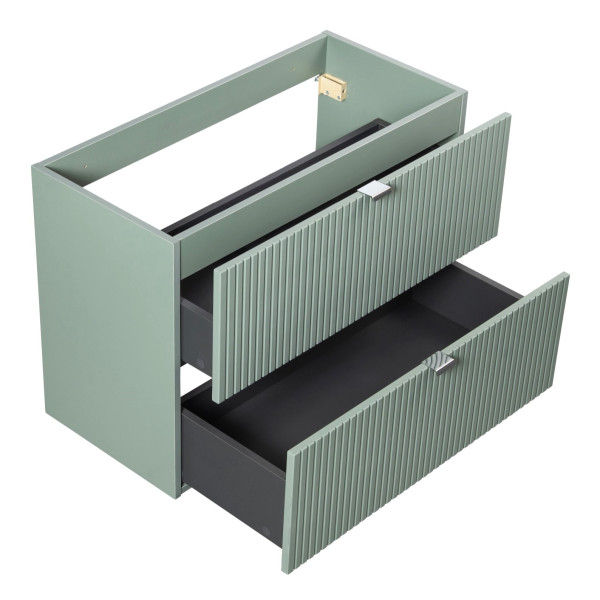 Ryflowana Szafka pod Umywalkę 80 cm Łazienkowa Nowoczesna Szałwiowa Zielona LINE REED GREEN Comad