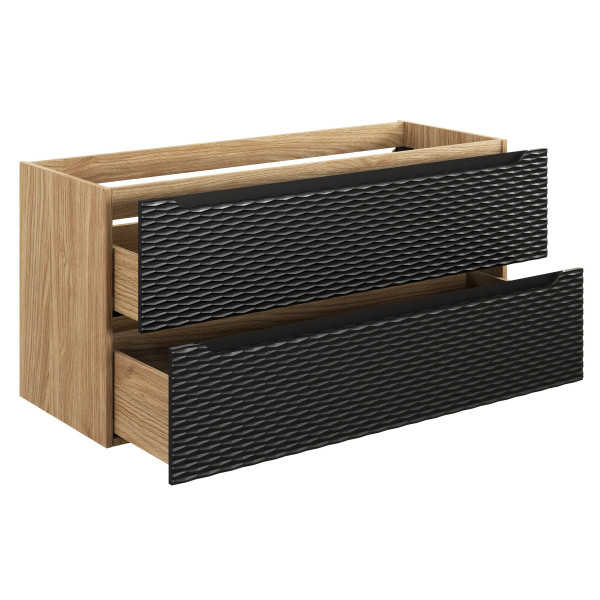 Nowoczesna Duża Szafka pod Umywalkę 120 cm z Szufladami Czarna Dąb OCEAN BLACK Comad