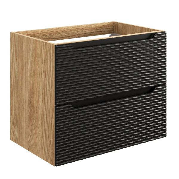 Nowoczesna Szafka pod Umywalkę 70 cm Wisząca z Szufladami Czarna Dąb OCEAN BLACK Comad