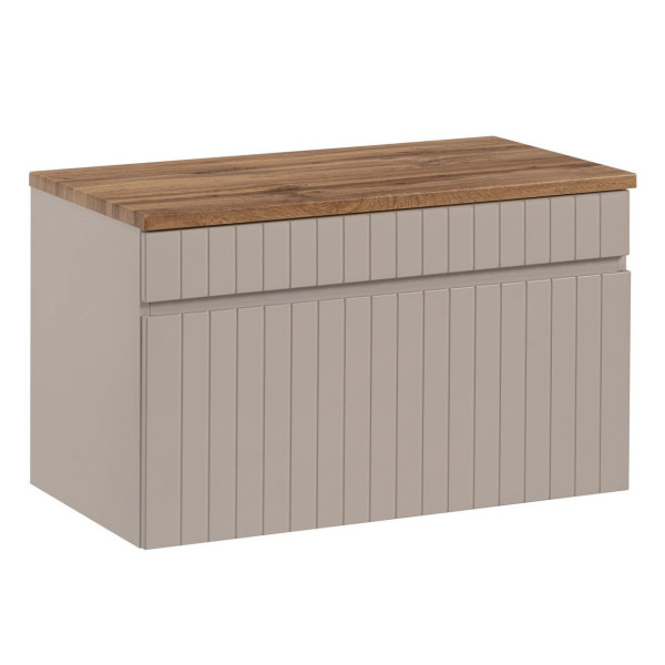 Beżowa Szafka Łazienkowa z Blatem pod Umywalkę 80 cm Ryflowana Dąb Coast Evoke ICONIC CASHMERE Comad