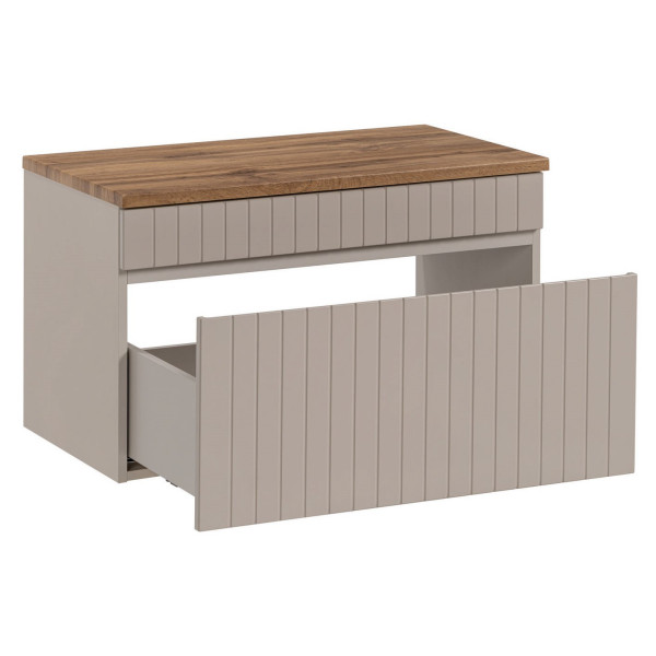 Beżowa Szafka Łazienkowa z Blatem pod Umywalkę 80 cm Ryflowana Dąb Coast Evoke ICONIC CASHMERE Comad