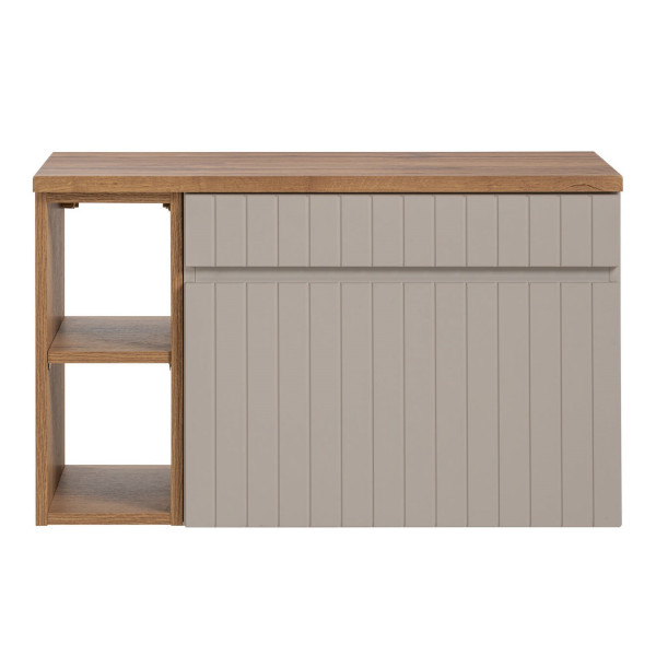 Nowoczesna Szafka pod Umywalkę 80 cm z Regałem z Blatem Dąb Evoke Coast Ryflowana Beżowa ICONIC CASHMERE Comad