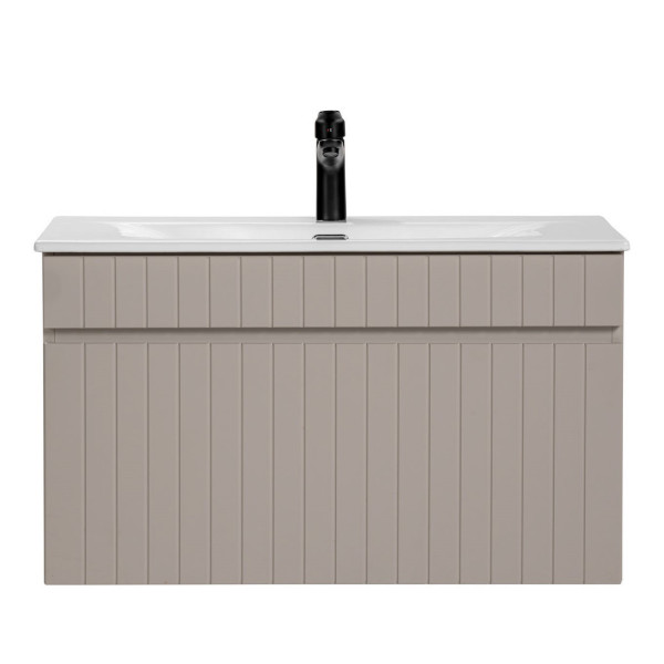 Beżowa Szafka z Umywalką 80 cm z Szufladą Ryflowana Matowa ICONIC CASHMERE Comad