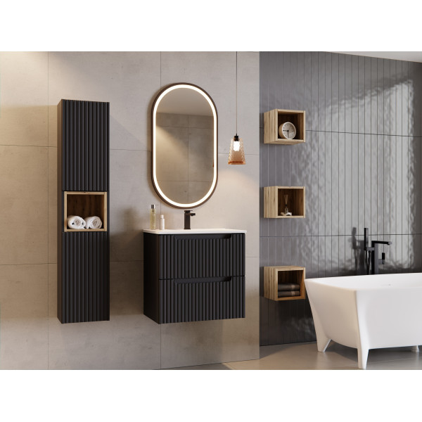 Nowoczesna Szafka pod Umywalkę 50 cm z Szufladami Ryflowana Matowa Czarna NOVA BLACK Comad