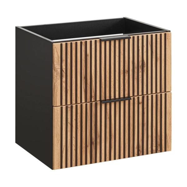 Szafka z Umywalką Wpuszczaną 60 cm Łazienkowa Loft Lamelki Czarny Dąb Wotan XILO Comad